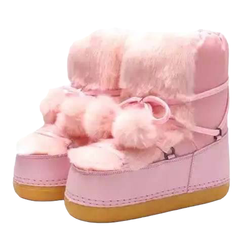 Pink furry ski boots